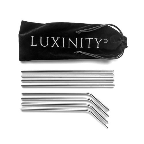 Stainless steel straws, set of 8, silver